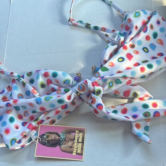 NWT Strawberry Milk Mob Roygbv Bikini Top Size Small - Picture 10 of 11